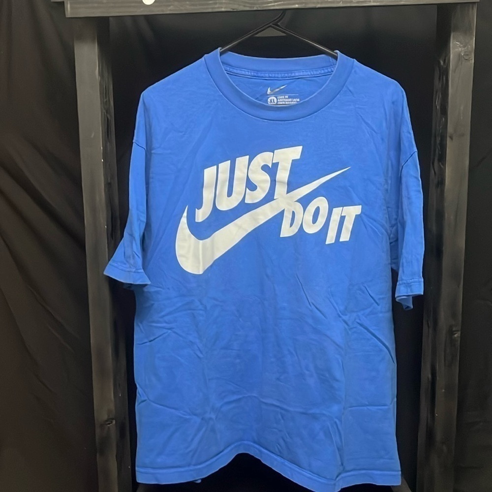 Nike- royal blue shirt with gray Just Do It